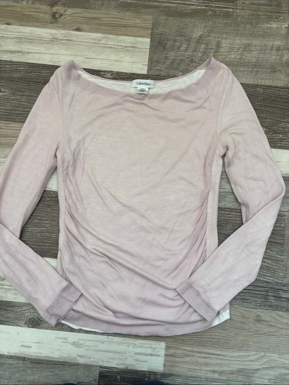 Calvin Klein Pale Pink Long Sleeve Boatneck Top